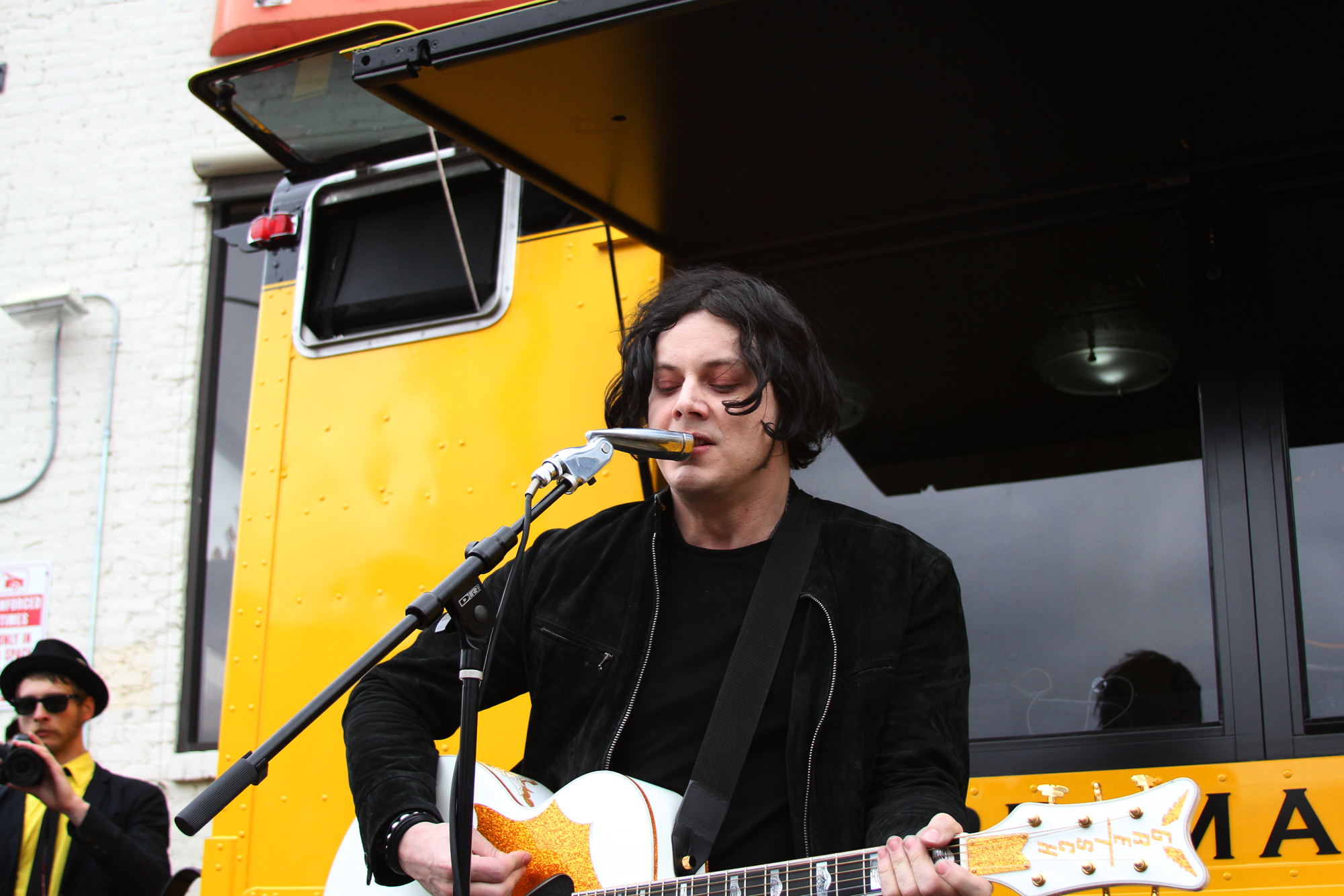 Jack White performs at the Third Man Records Rolling Record Store during South By Southwest in Austin, Texas on March 16, 2011.