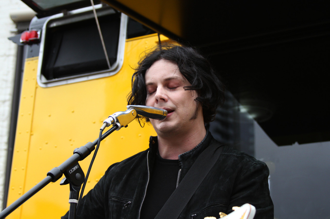 Jack White performs at the Third Man Records Rolling Record Store during South By Southwest in Austin, Texas on March 16, 2011.