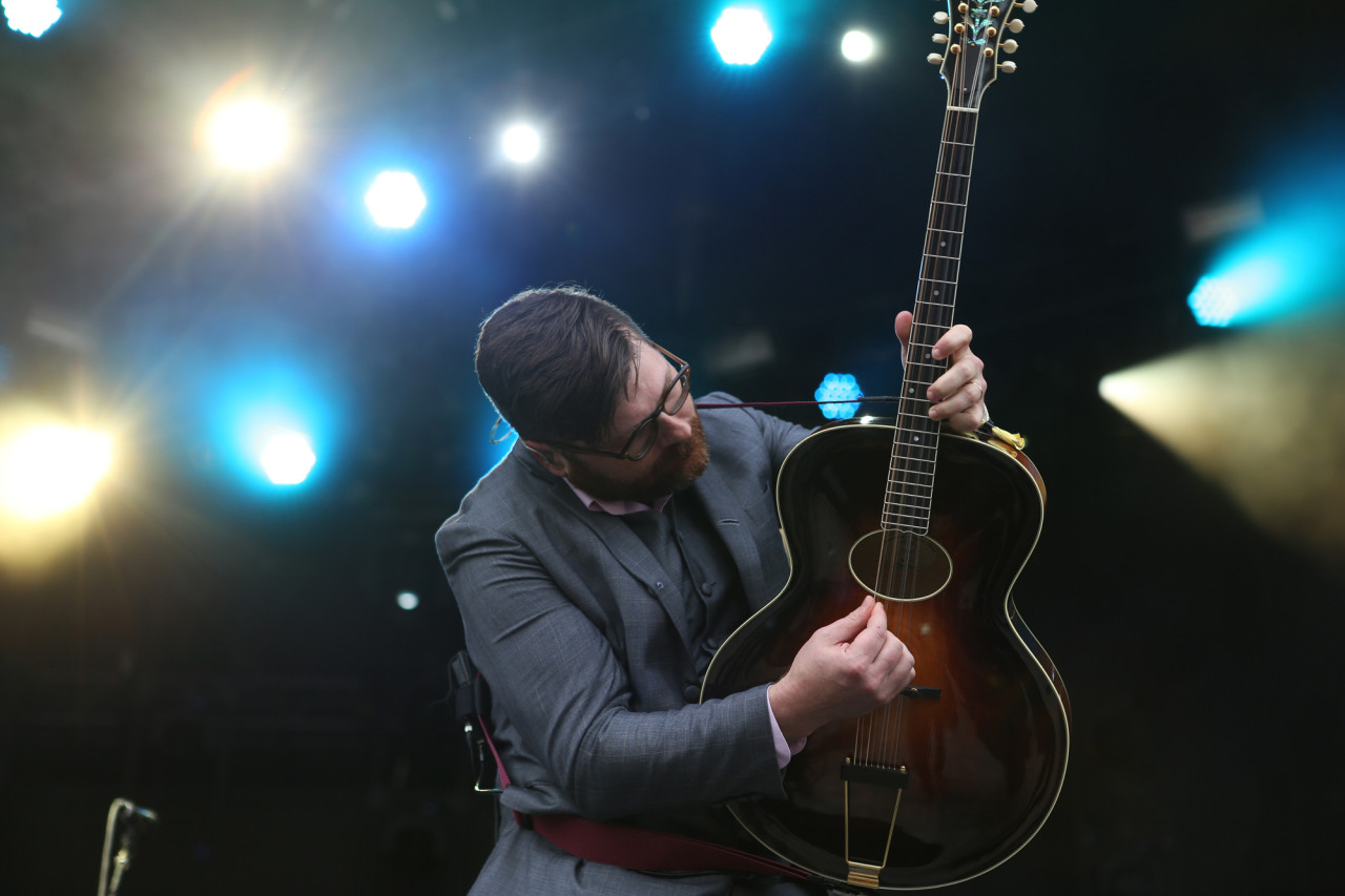 The Decemberists' Colin Meloy performs on the Honda Stage at Governors Ball on Randall's Island, New York on June 5, 2015. (© Michael Katzif – Do not use or republish without prior consent.)