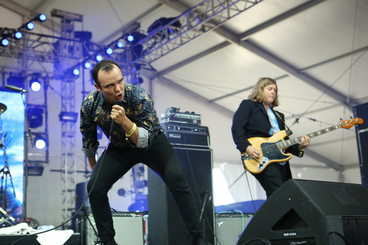 Future Islands performs in the Gotham tent at Governors Ball on Randall's Island, New York, on June 6, 2015. (© Michael Katzif – Do not use or republish without prior consent.)
