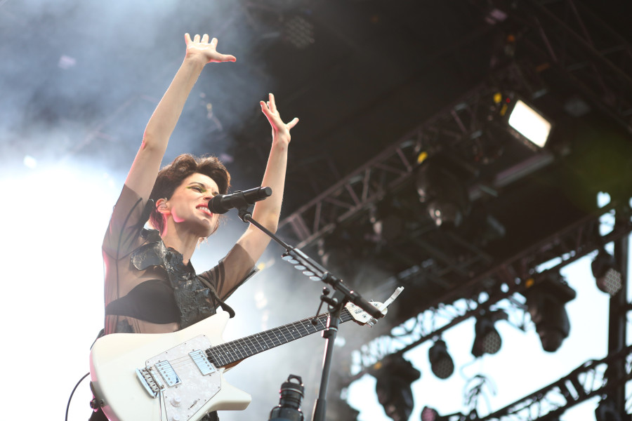 St. Vincent's Annie Clark performs on the Big Apple Stage at Governors Ball on Randall's Island, New York, on June 5, 2015. (© Michael Katzif – Do not use or republish without prior consent.)