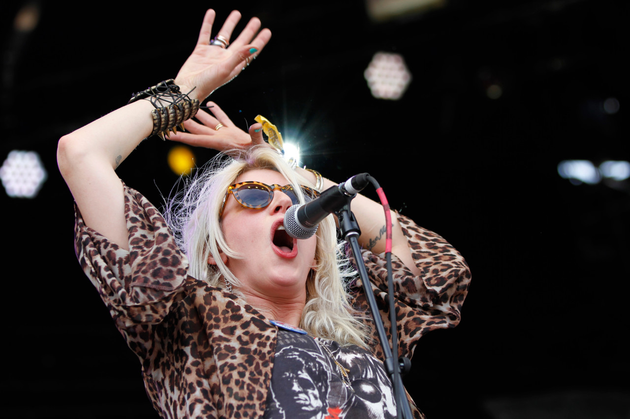 White Lung's Mish Way performs on the Honda Stage at Governors Ball on Randall's Island, New York on June 6, 2015.  (© Michael Katzif – Do not use or republish without prior consent.)