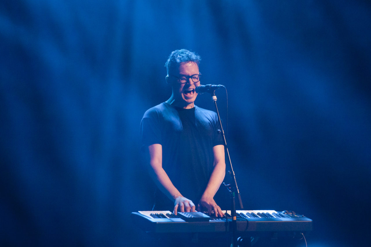 Ryan Lott of Son Lux plays at Brooklyn Steel in Williamsburg, Brooklyn, New York on March 22, 2018. (© Michael Katzif - Do not use or republish without prior consent.)